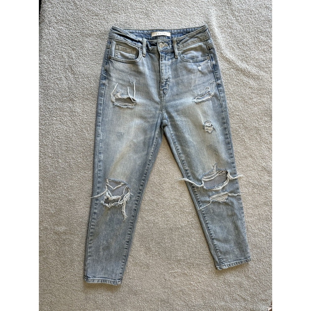 Eunina Super High Rise Mom Jean Destroyed Light‎ Wash Womens Size 3
